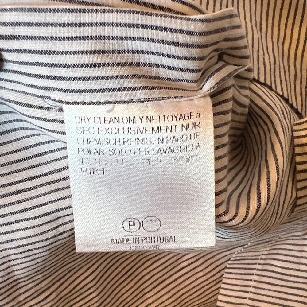 AQUASCUTUM Linen Cotton Button Down Shirt Mens Large Blue White Micro Stripes - Picture 10 of 16